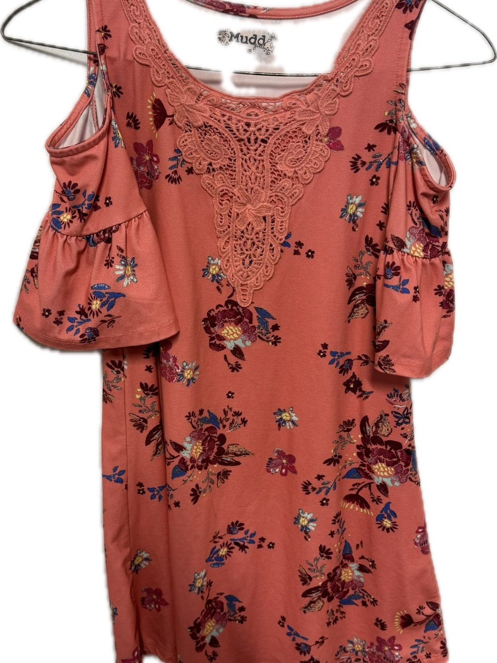 Mudd Girl’s Coral Floral Cold-Shoulder Top